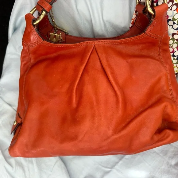 Coach Orange red Leather Shoulder Bag with Scarf Accent - Picture 3 of 10